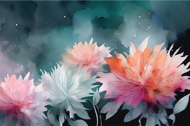 Abstracte achtergrond van gekleurde bloemen in de stijl van schilderenMooie minimalistische print voor uw decor voor ansichtkaart gefeliciteerd en poster Generatieve AI