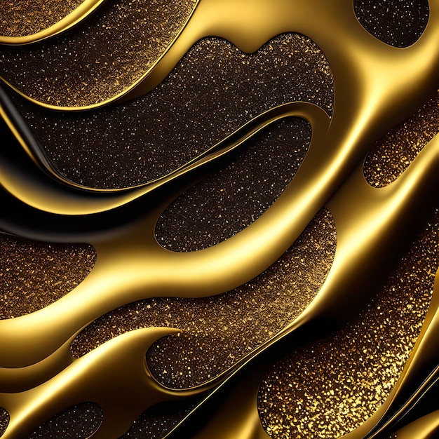 Abstracte achtergrond van goud en zwarte kleur vloeiende curve en sprankelende generatieve kunst door AI