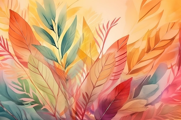 Abstracte achtergrond van herfstbloemen en planten Mooie minimalistische print voor uw decor voor ansichtkaart gefeliciteerd en poster Generative AI