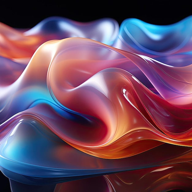 abstracte achtergrond van kleurrijke glazen doek satijn golven met heldere kleuren en doorzichtige objecten