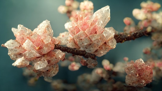 Abstracte achtergrond van kwartsietkristal organische sakurabloem