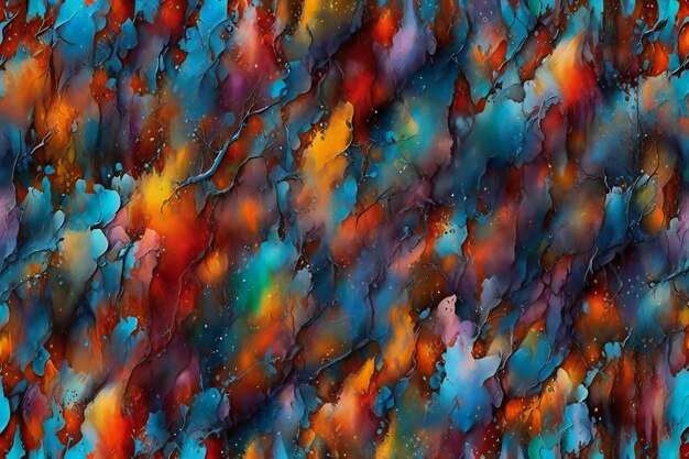 Abstracte achtergrond van olieverf spatten in blauwe en oranje tinten