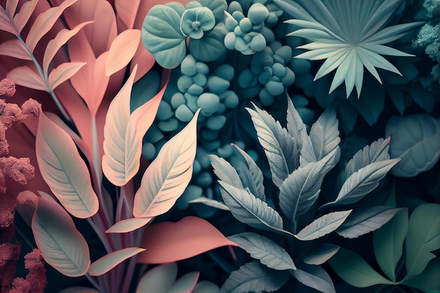 Abstracte achtergrond van planten in pastelkleurengeneratieve ai