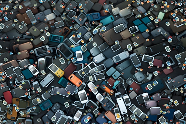 Abstracte achtergrond van veel smartphones mobiele telefoon recycling Neuraal netwerk AI gegenereerd