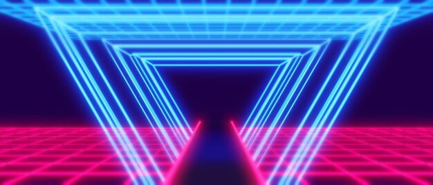 Abstracte achtergrondkleur video game van esports scifi gaming cyberpunk vr virtual reality simulatie en metaverse scène stand voetstuk fase 3d illustratie rendering futuristische neon gloed kamer