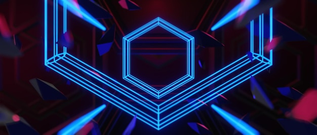 Abstracte achtergrondkleur video game van esports scifi gaming cyberpunk vr virtual reality simulatie en metaverse scène stand voetstuk fase 3d illustratie rendering futuristische neon gloed kamer