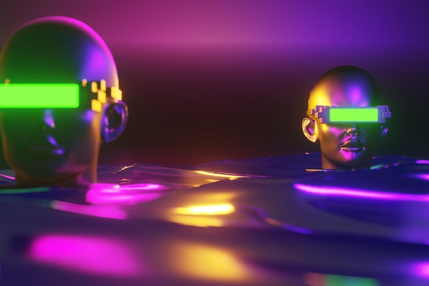 Abstracte achtergrondkleur video game van esports scifi gaming cyberpunk vr virtual reality simulatie en metaverse scène stand voetstuk fase 3d illustratie rendering futuristische neon gloed kamer