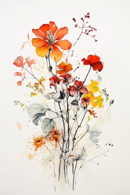 Foto abstracte achtergrondkunst een aquarel schilderij van bloemen met behulp van inkt splatter generatieve ai