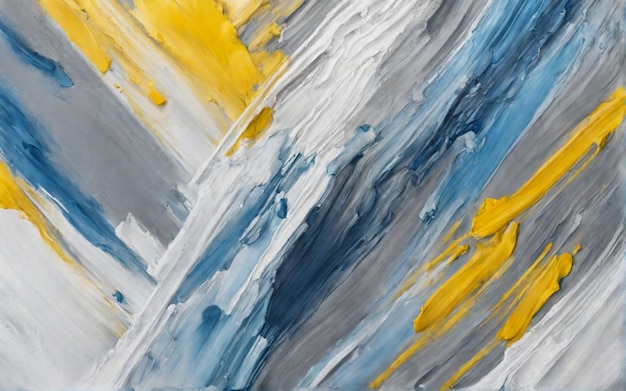 Abstracte acrylverf achtergrond in blauwe grijze witte en gele tonen Fragment van kunstwerk AI