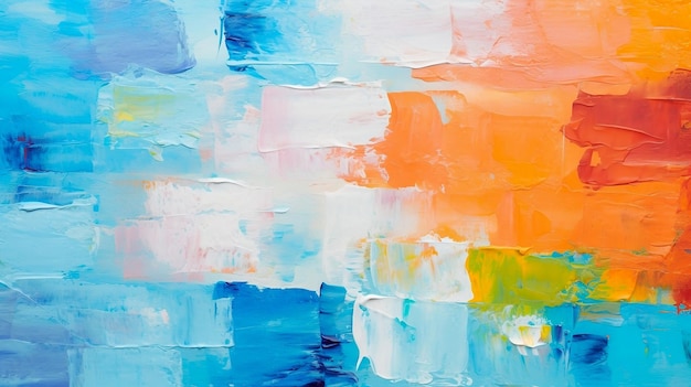 Abstracte acrylverf achtergrond in blauwe oranje gele en roze kleuren