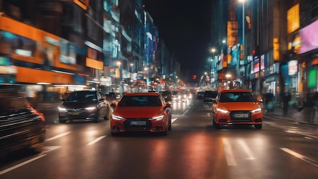 Abstracte afbeelding van de wazige beweging van auto's op de stadsweg's nachts