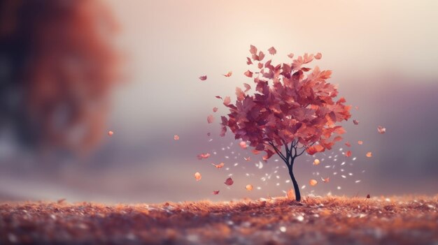 Abstracte afbeelding van een boom in de herfst met vallende bladeren met een vervaagend effect Generatieve AI
