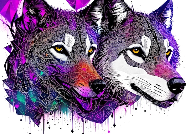 Abstracte afbeelding van wolven veelkleurige illustratie ai gegenereerd