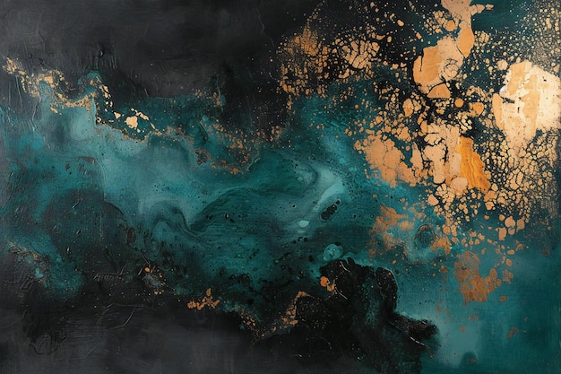 Abstracte aquarel achtergrond met gouden en blauwe verf splashes Moderne kunst