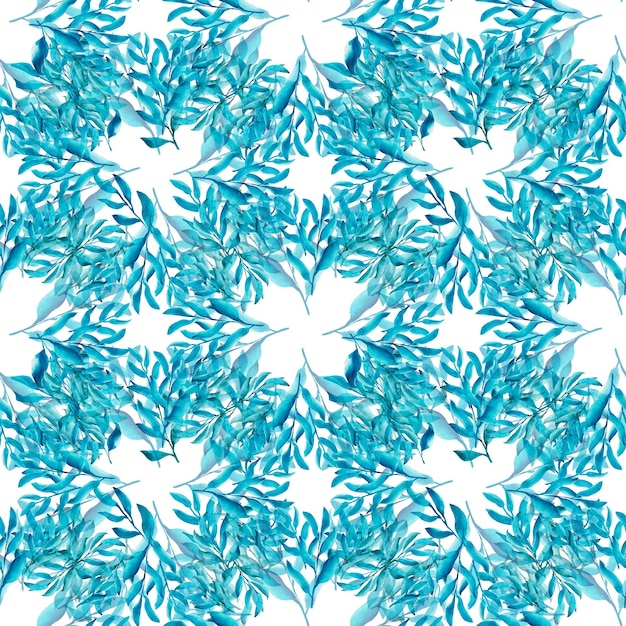 Abstracte aquarel illustratie blauwe bladeren naadloze patroon op witte achtergrond