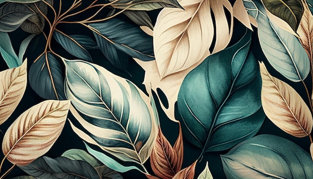 Abstracte aquarel kunst tropische bladeren en takken achtergrond Goed voor dekking uitnodiging banner generatieve AI