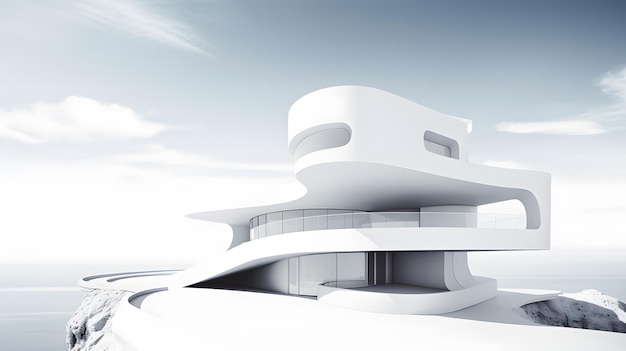 Abstracte architectuur achtergrond 3D-weergave van moderne architectuur met witte gebouwen en blauwe lucht