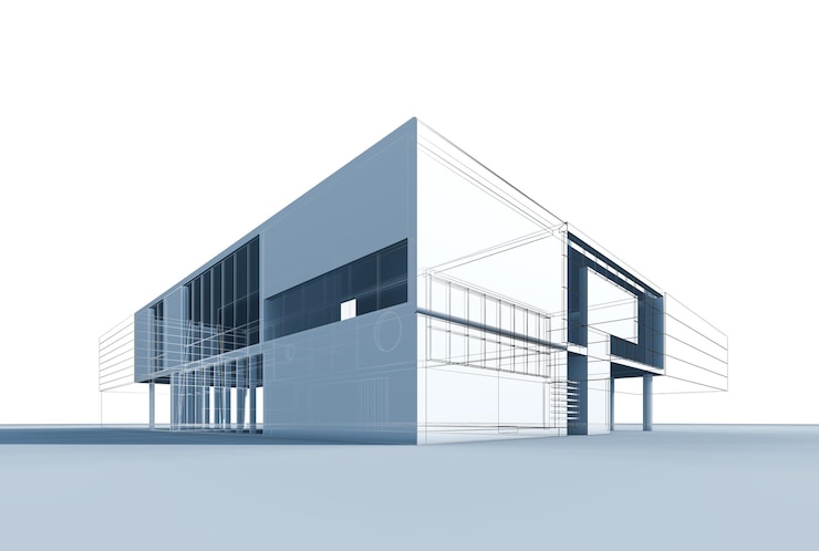 Foto abstracte architectuur gebouwontwerp en 3d-rendering model van mijn eigen gebouw