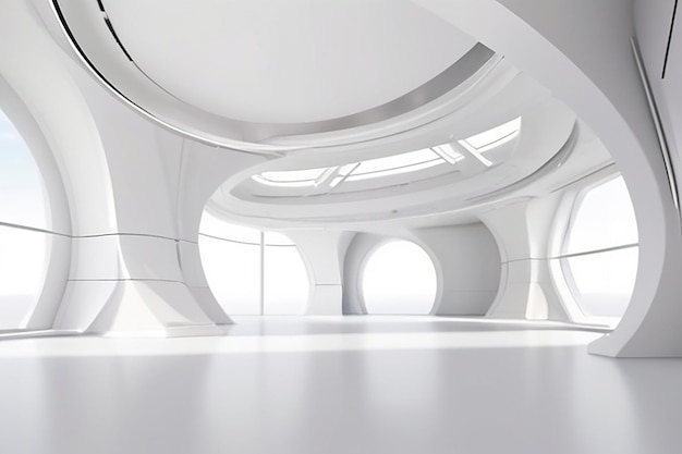 Abstracte architectuurontwerp Wit futuristisch interieur achtergrond Minimale bouw
