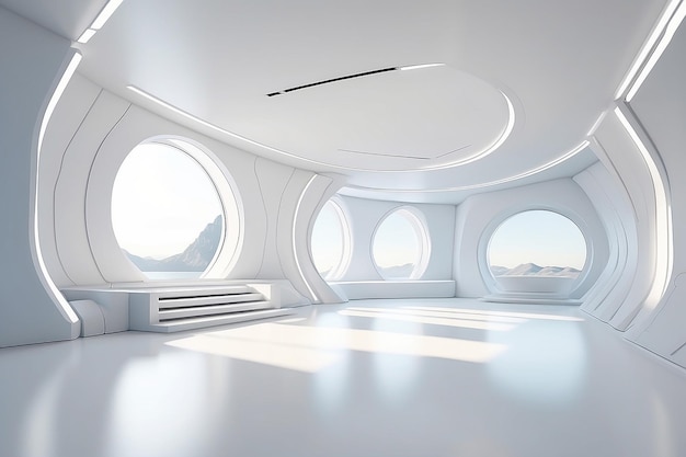 Abstracte architectuurontwerp Wit futuristisch interieur achtergrond Minimale bouw