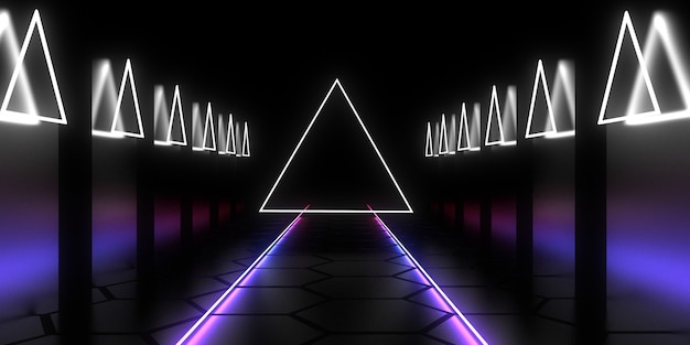 Abstracte architectuurtunnel met neonlicht. 3D-afbeelding