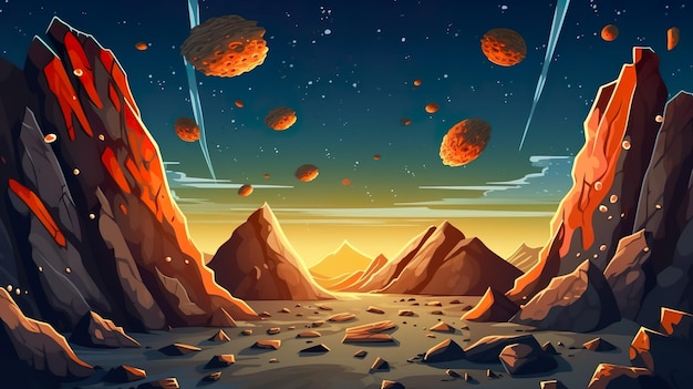 Abstracte asteroïden als achtergrond Gekke snelheid van asteroïden met abstracte achtergrondafbeelding en opwindende banner Generatieve AI