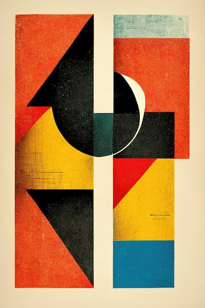 Abstracte Bauhaus-stijl achtergrond met korrelige papiertextuur Trendy Bauhaus-ontwerp Digitale kunst