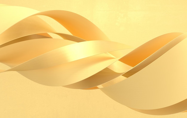 Abstracte beige en gouden gedraaide geometrische vormen golven Moderne achtergrond 3D-rendering