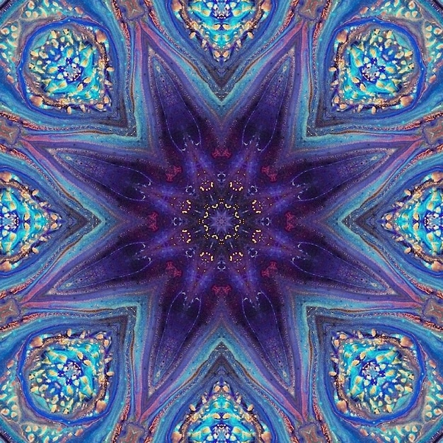 Abstracte blauw geschilderde afbeeldingsmandala van Vishuddha-chakra