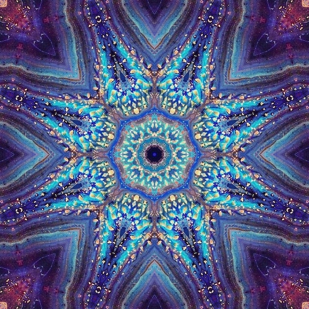 Abstracte blauw geschilderde afbeeldingsmandala van Vishuddha-chakra