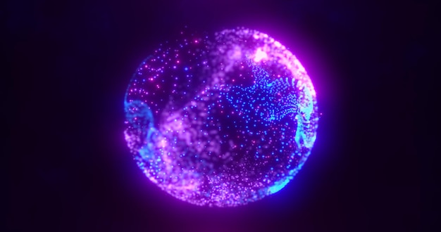 Abstracte blauw paarse gloeiende digitale hightech futuristische energie plasma bol met lijnen