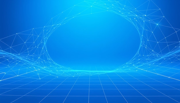Abstracte blauwe achtergrond met een netwerk van met elkaar verbonden lijnen die een cirkel vormen