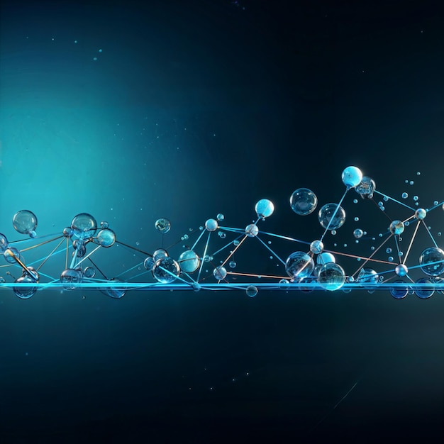 Abstracte blauwe achtergrond met moleculen en lijnen 3D-weergave 3D-illustratie