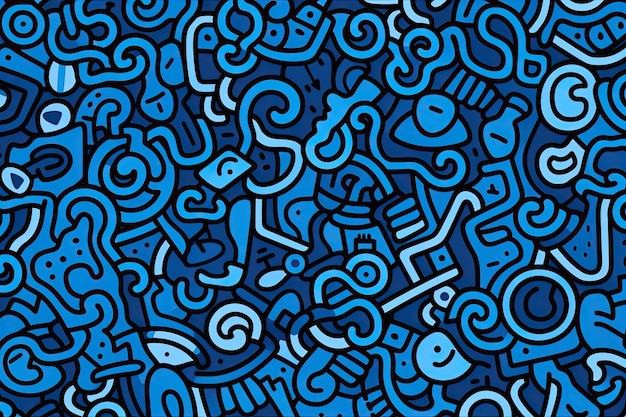 abstracte blauwe doodle patroon achtergrond