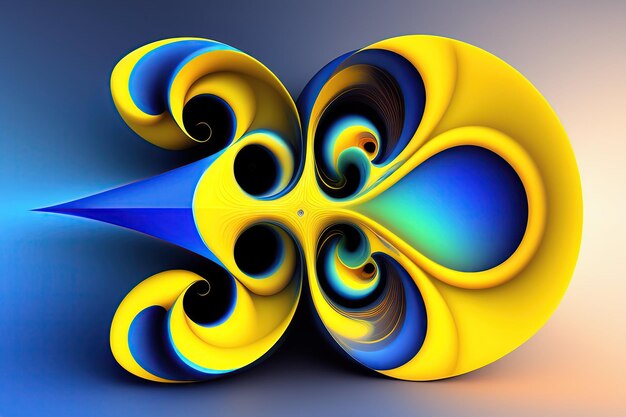 Abstracte blauwe en gele fractale vormen Digitale fractal kunst Computercreativiteit 3D-rendering