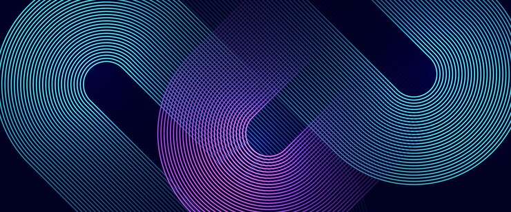 Foto abstracte blauwe en rode gloeiende geometrische lijnen op donkere achtergrond