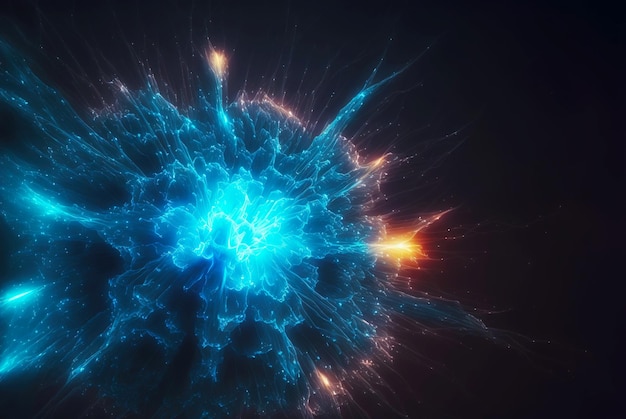 Abstracte blauwe energie barstte met elektrische uitsteeksels Futuristische explosie van magie Generatieve AI
