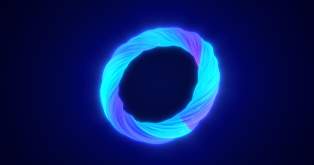 Abstracte blauwe energie magie heldere gloeiende draaiende ring van lijnen achtergrond