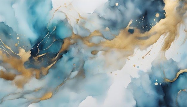 Abstracte blauwe kunst met grijze en gouden lichtblauwe achtergrond