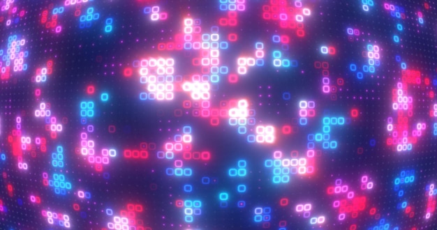 Abstracte blauwe rode en paarse energievierkanten gloeiende digitale deeltjes futuristische hitech-achtergrond