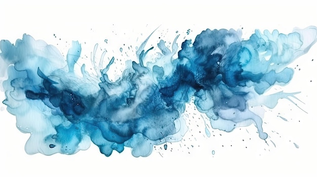 Abstracte Blauwe Waterverfplons op Witte Achtergrond