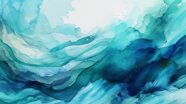 Abstracte blauwe waterverfstreken die kunst met vloeibare vloeibare textuurachtergrond schilderen De kleur van generatieve AI van de overzeese golf