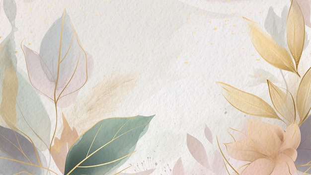 Abstracte bloemen aquarel achtergrond op papier met spatten van goud