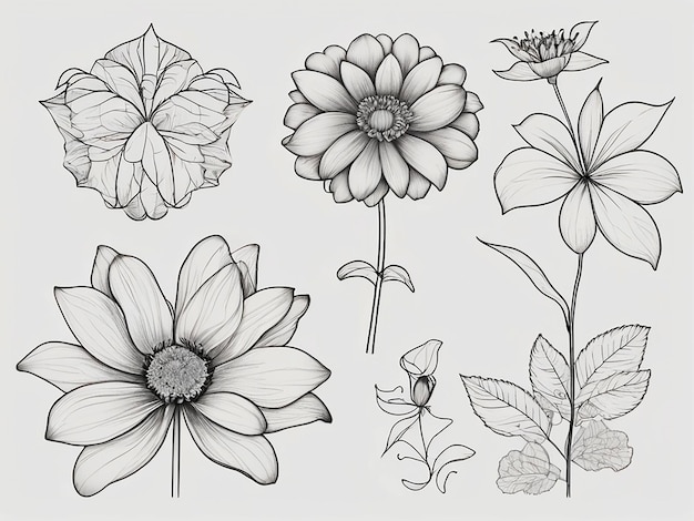 Foto abstracte bloemen doodle set