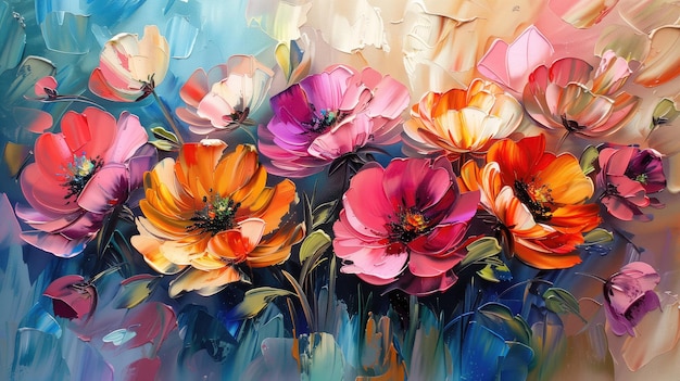 Abstracte bloemen geschilderd op doek een levendig bloemen kunstwerk