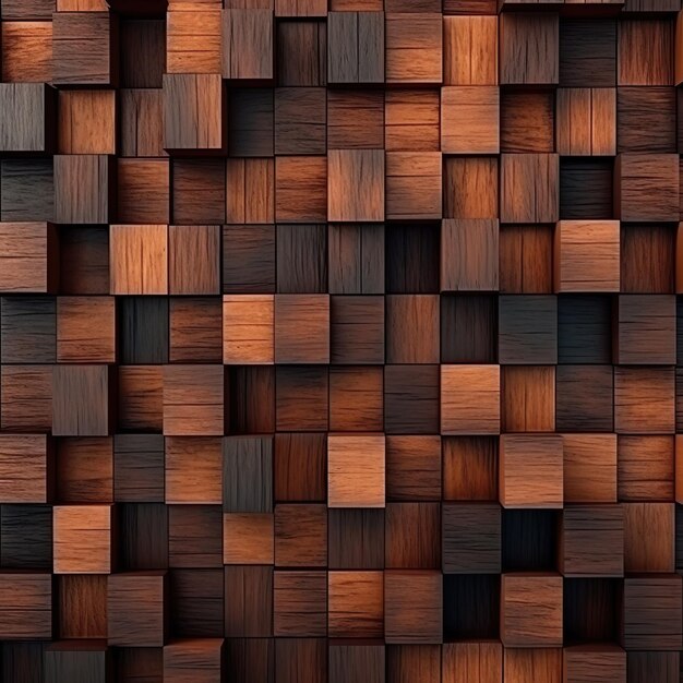 Foto abstracte blokstapel houten 3d-blokjes op de muur voor achtergrondbanner panorama bruine houten textuur