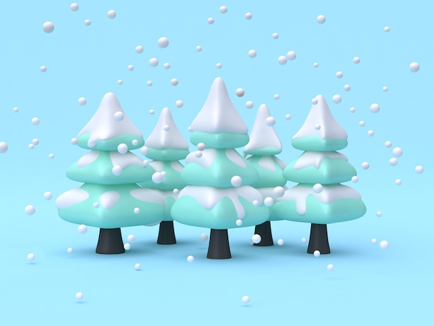 abstracte boom-dennenbos hout winter natuur concept scène cartoon stijl 3D-rendering