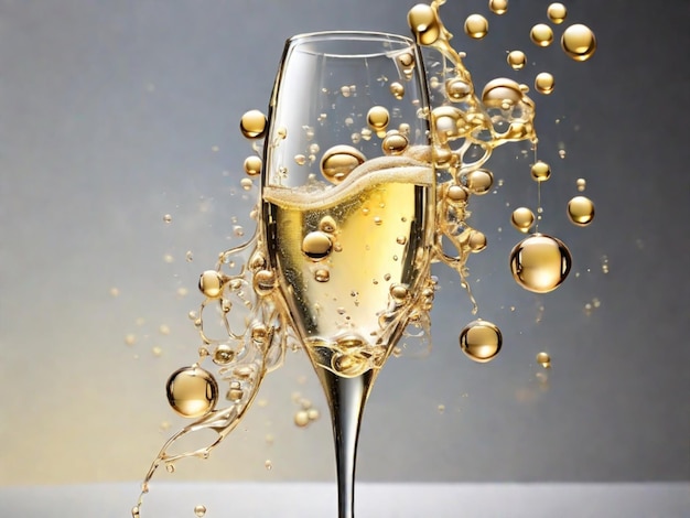 Abstracte bubbels die scheuren in een glas champagne.