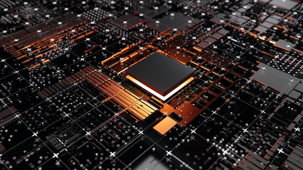 Abstracte Centrale Computer Processors Concept. 3D illustratie. Conceptuele CPU op printplaat - PCB