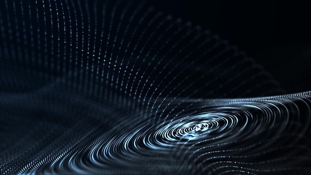 Abstracte cirkel blauwe golf met bewegende stippen Stroom van deeltjes Cyber technologie illustratie 3D-rendering